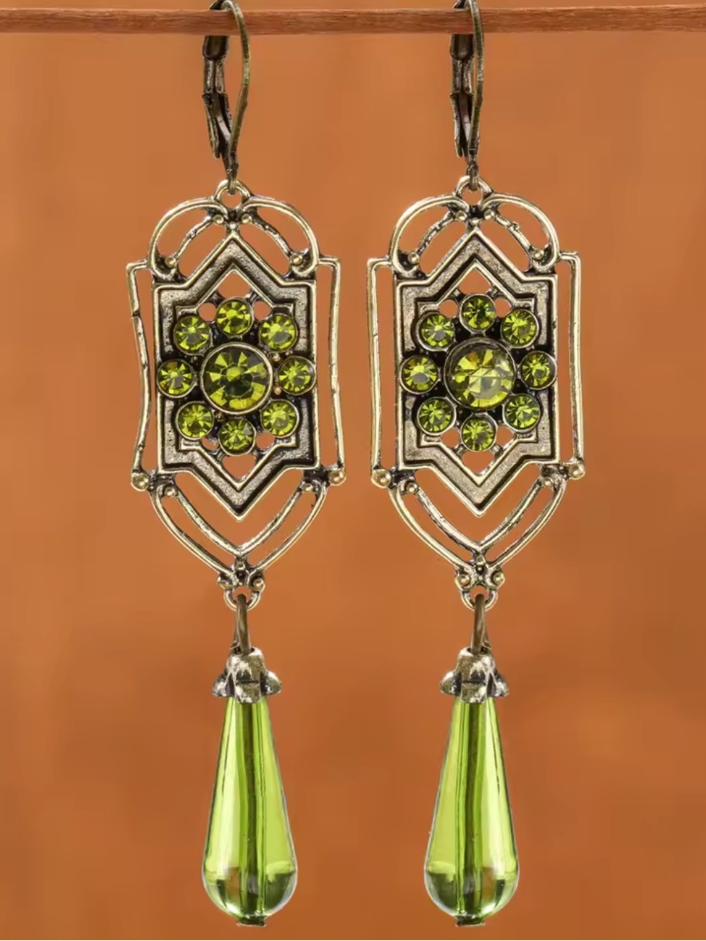 Vintage Hazel Green Marquis Teardrop Earrings